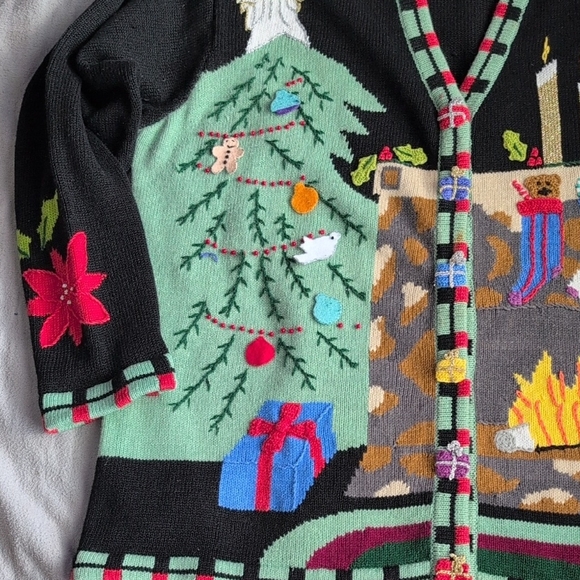 Storybook Knits Black and Green Christmas Cardigan - Picture 4 of 6